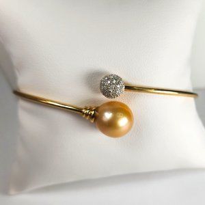 Goldtone/Rhinstone/Faux Pearl Open End Bracelet 45015-016